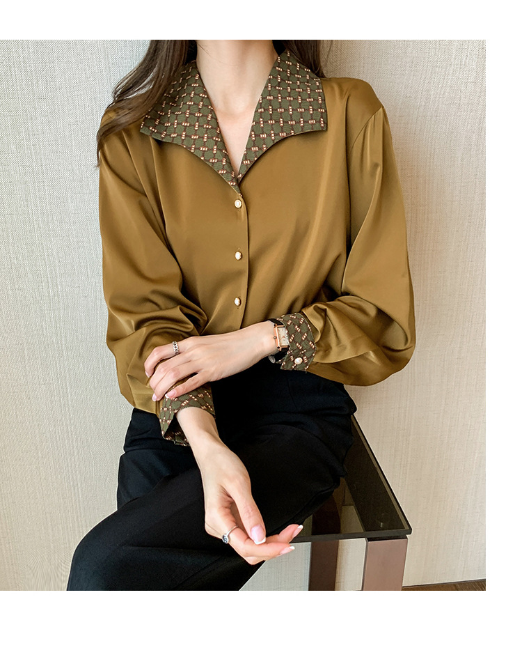 Title 14, Satin Design Long-sleeved Temperament Draped Fl...