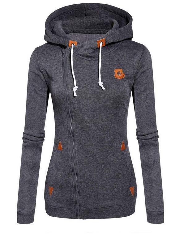 Title 3, Solid Color Fleece Irregular Diagonal Zipper Sw...