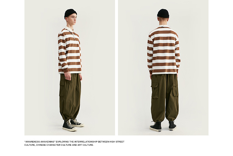 Title 2, Striped loose lapel long sleeve t-shirt