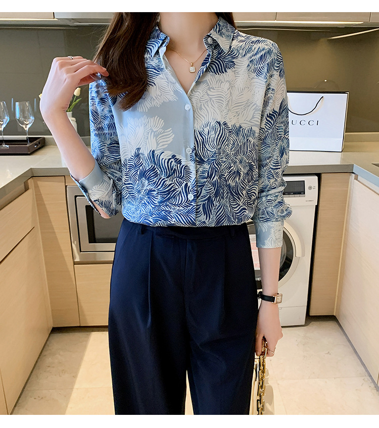 Title 3, Printed Lapel Shirt Long-sleeved Loose Chiffon Top