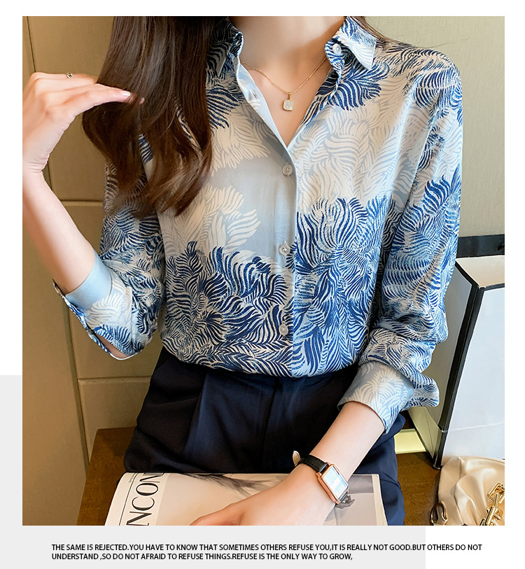 Title 4, Printed Lapel Shirt Long-sleeved Loose Chiffon Top