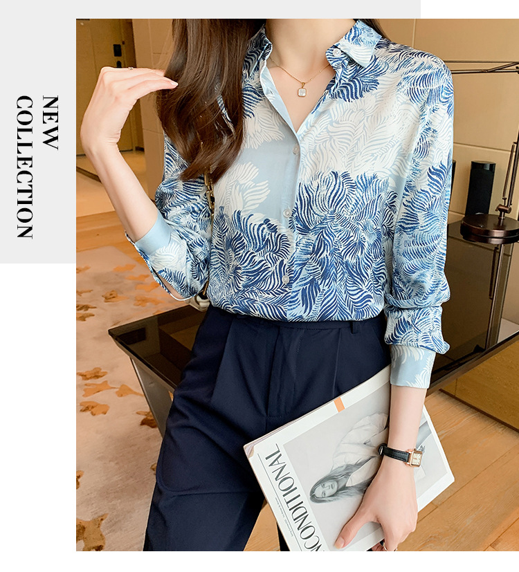 Title 5, Printed Lapel Shirt Long-sleeved Loose Chiffon Top