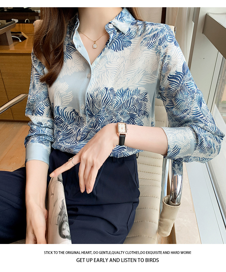 Title 6, Printed Lapel Shirt Long-sleeved Loose Chiffon Top