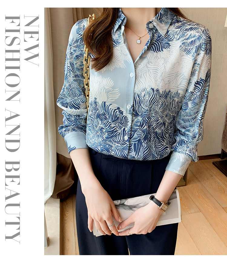 Title 7, Printed Lapel Shirt Long-sleeved Loose Chiffon Top