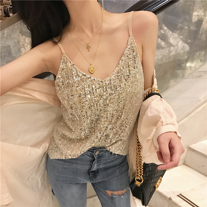 Title 20, Short Slim-fit Glittery Sequined Bottoming Top ...