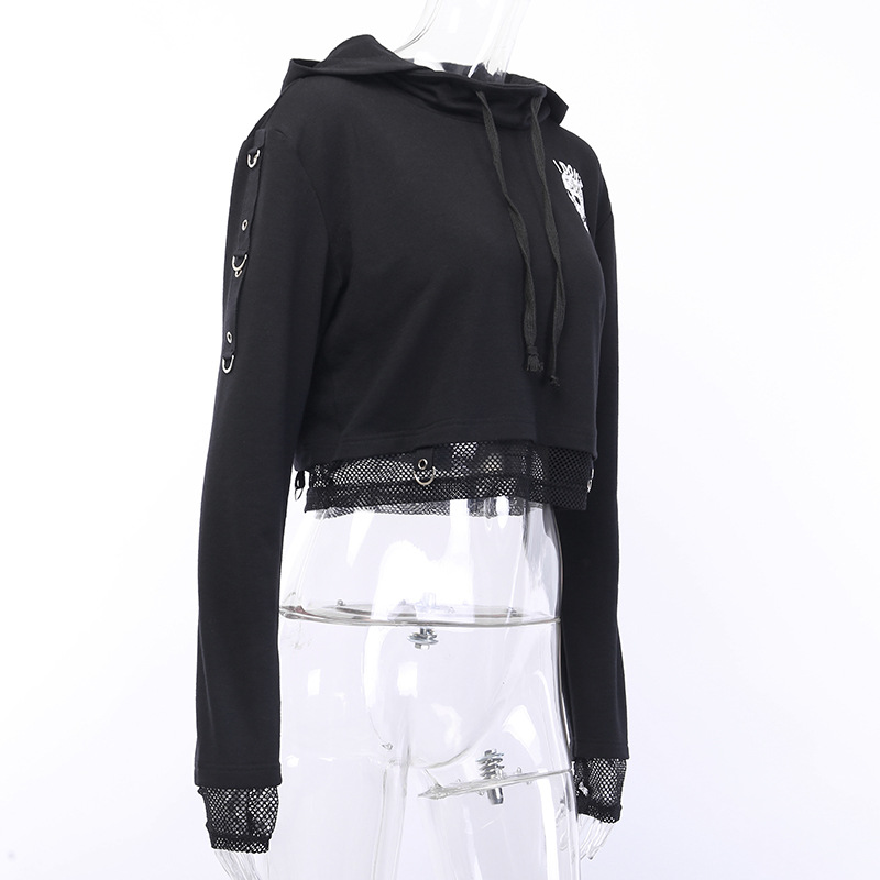 Title 6, Splicing mesh printed hooded sweater