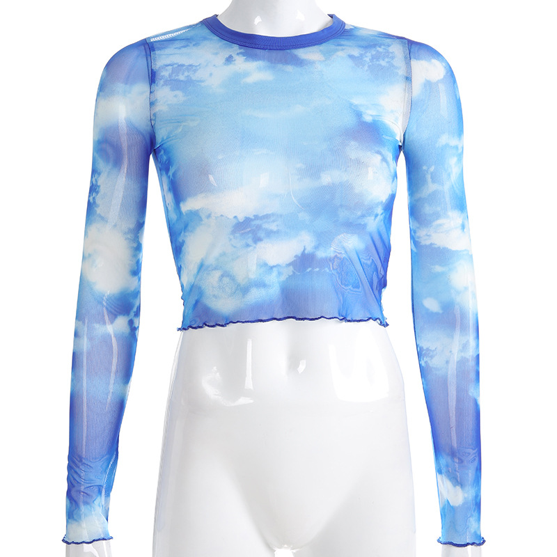 Title 1, Digital Print Blue Sky Baiyun Print Top Breatha...