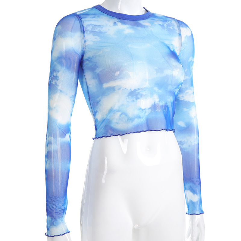 Title 2, Digital Print Blue Sky Baiyun Print Top Breatha...