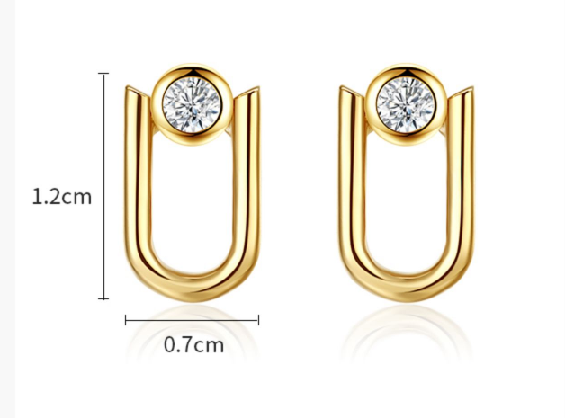 Title 1, Single Diamond U-shaped Earrings for Women. Ele...