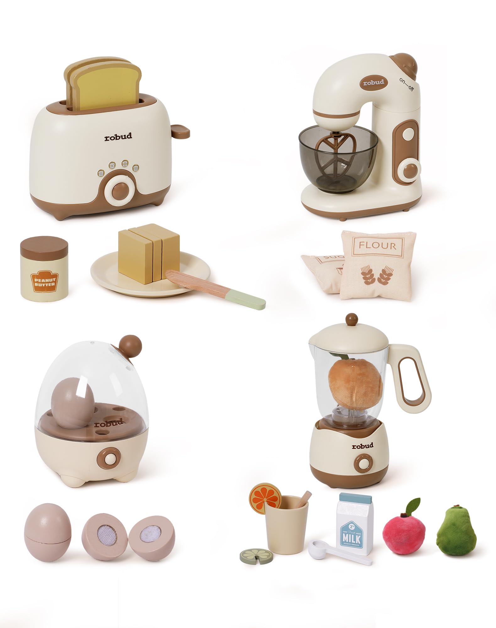 ROBOTIME Wooden Pretend Play Kitchen Playset Food Set With Bread Maker