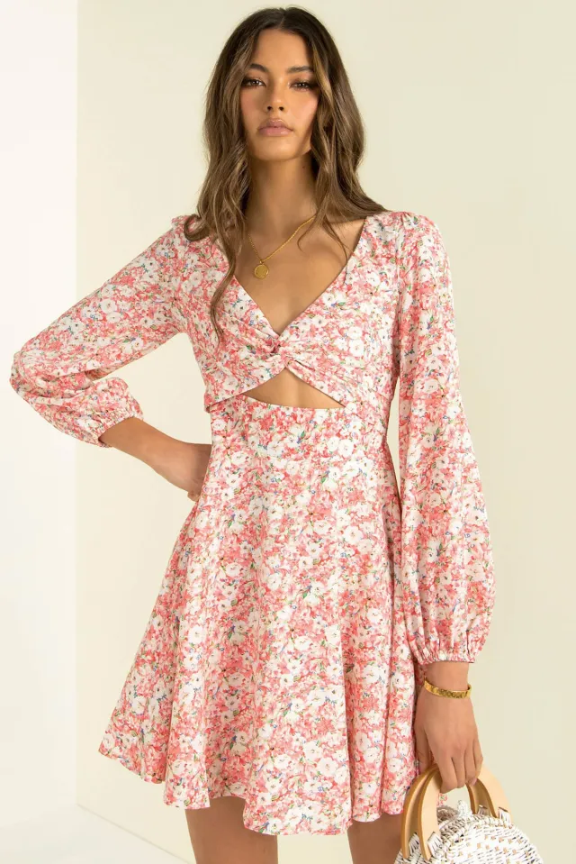 V neck Long sleeved Floral Dress Trendy Brand Fqon002 - Shop at LoveMi