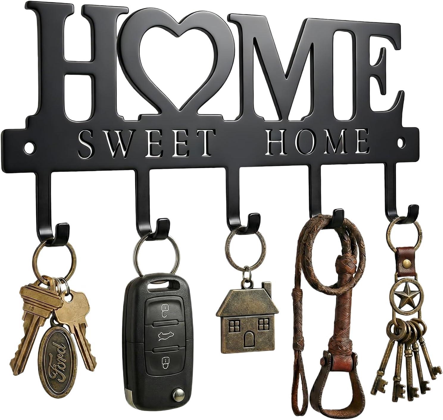 Wall Mounted Key Holder Rack With Hooks, Metal Organizer With Screws And Anchors For Entryway, Kitchen, Garage And Office