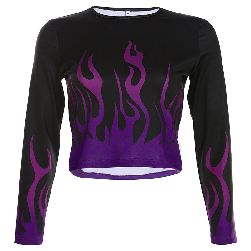 Title 17, Flame Print Crew Neck Long Sleeve T-Shirt, a co...