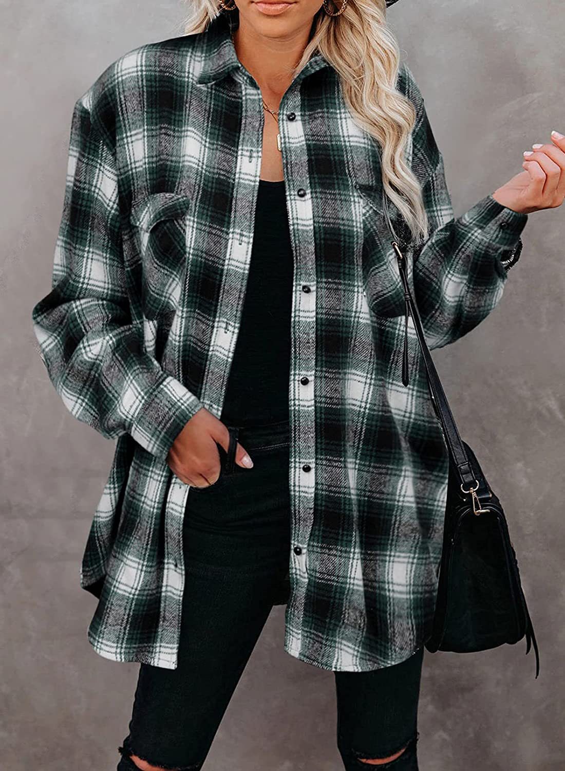 Title 4, Mid Length Loose Lapel Cardigan Plaid Shirt