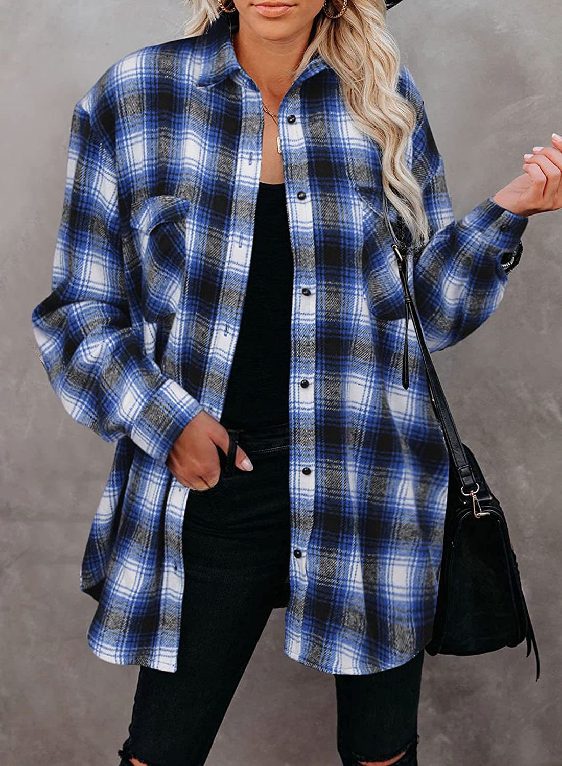 Title 8, Mid Length Loose Lapel Cardigan Plaid Shirt