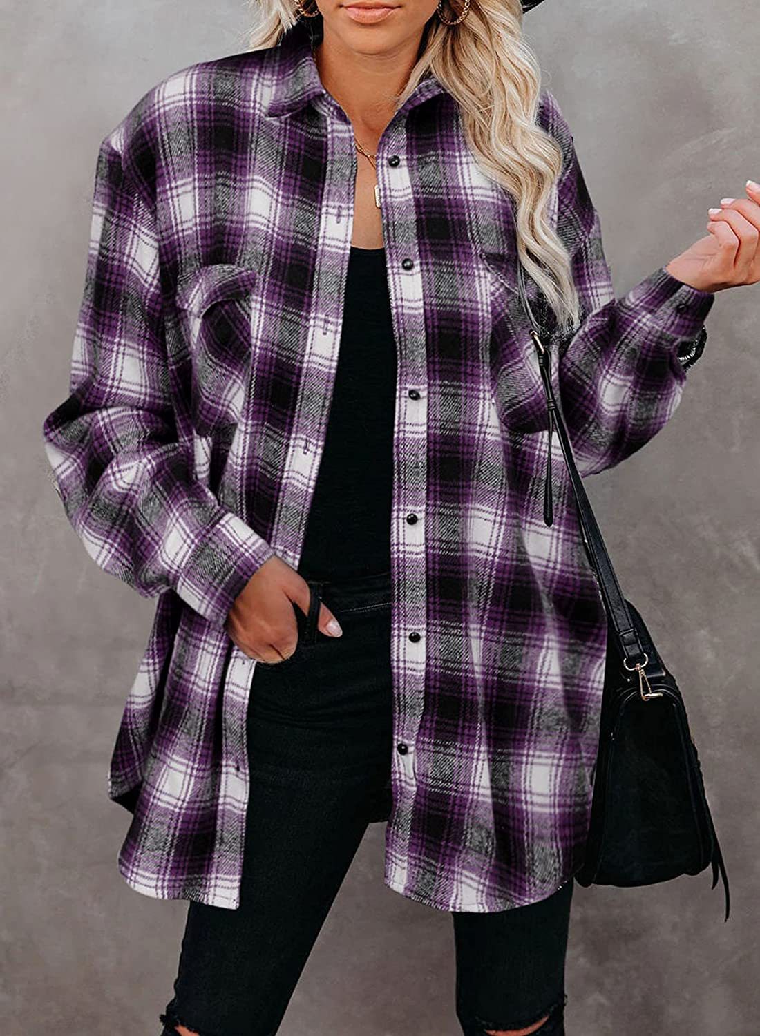 Title 12, Mid Length Loose Lapel Cardigan Plaid Shirt