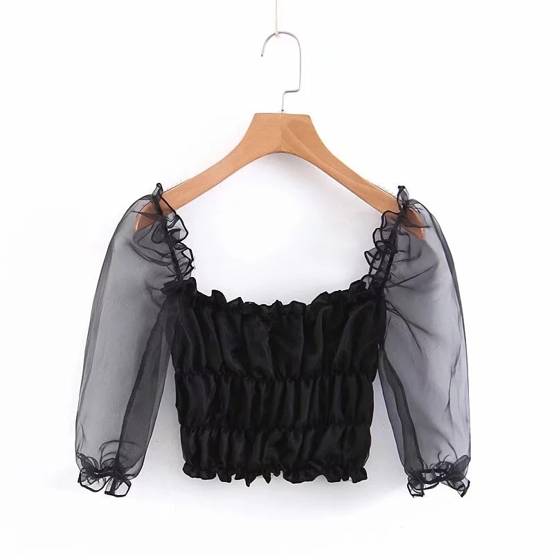 Title 2, Womens Mesh Puff Sleeve Top Stylish and breath...