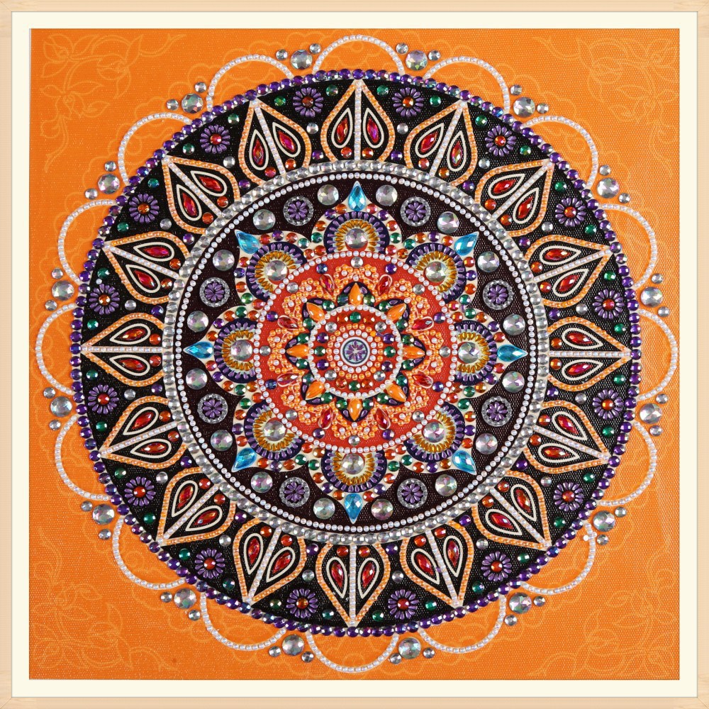 Title 2, Pintura Diamante Mandala Laranja com Formato Es...