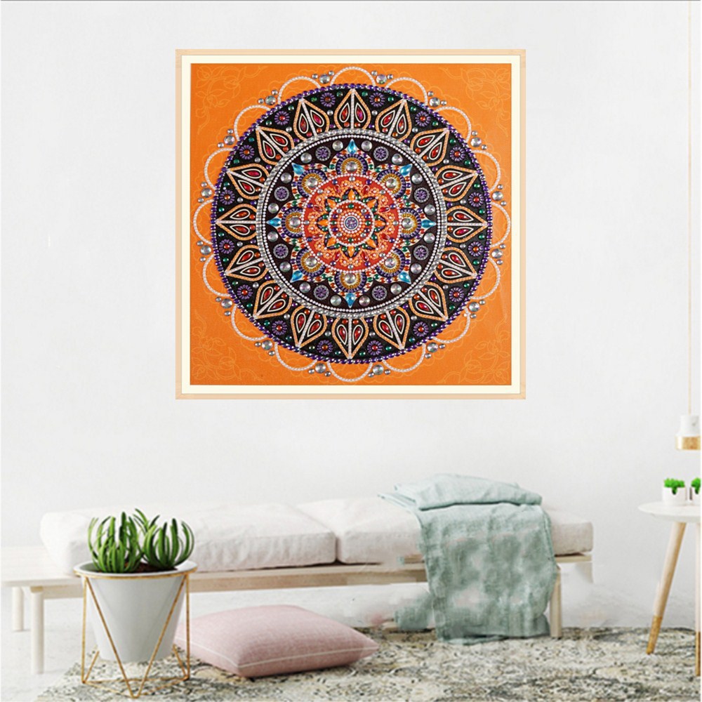 Title 3, Pintura Diamante Mandala Laranja com Formato Es...