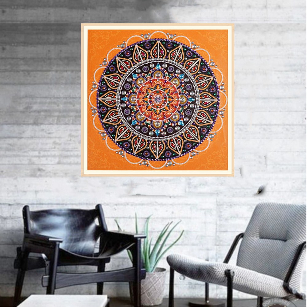 Title 4, Pintura Diamante Mandala Laranja com Formato Es...