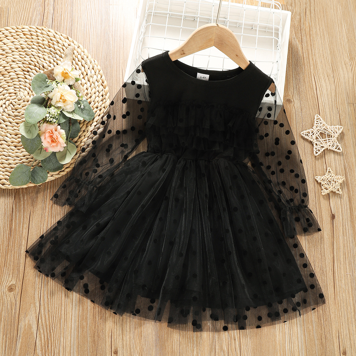 Title 1, Autumn Childrens Fashion Polka Dot Lace Long-s...