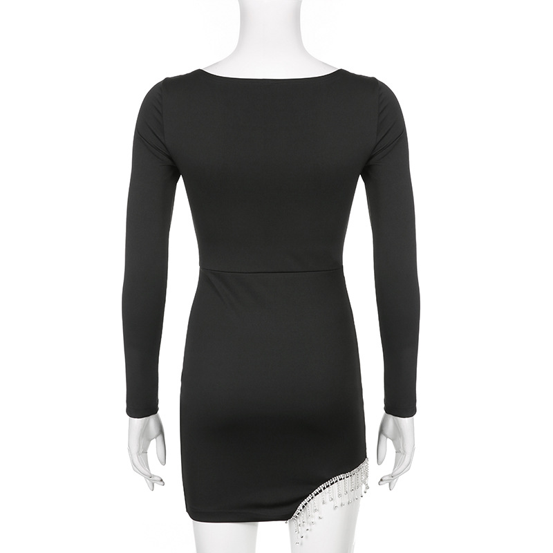 Fashionable Ladies' Square Neck Irregular Fringe Decorative Dress - 14