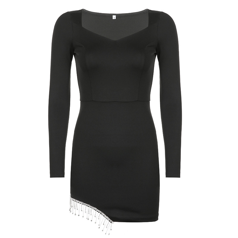 Fashionable Ladies' Square Neck Irregular Fringe Decorative Dress - 15