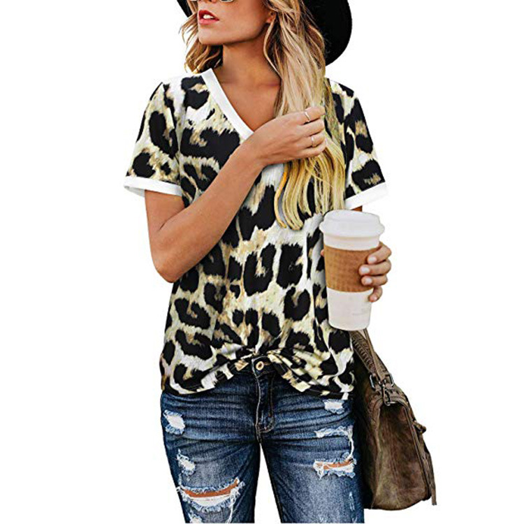 Title 5, Womens Loose V Neck Printed Short Sleeved T Shi...