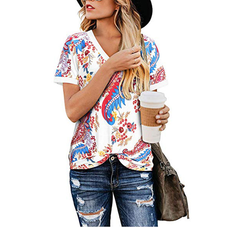 Title 7, Womens Loose V Neck Printed Short Sleeved T Shi...