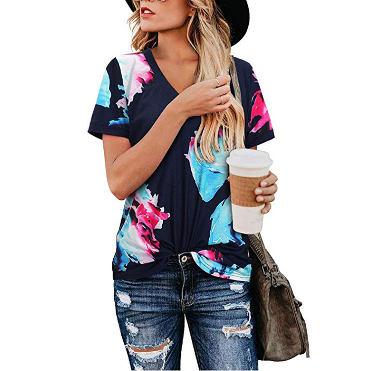 Title 11, Womens Loose V Neck Printed Short Sleeved T Shi...