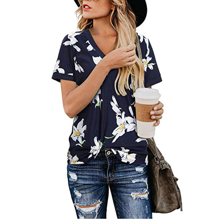 Title 13, Womens Loose V Neck Printed Short Sleeved T Shi...