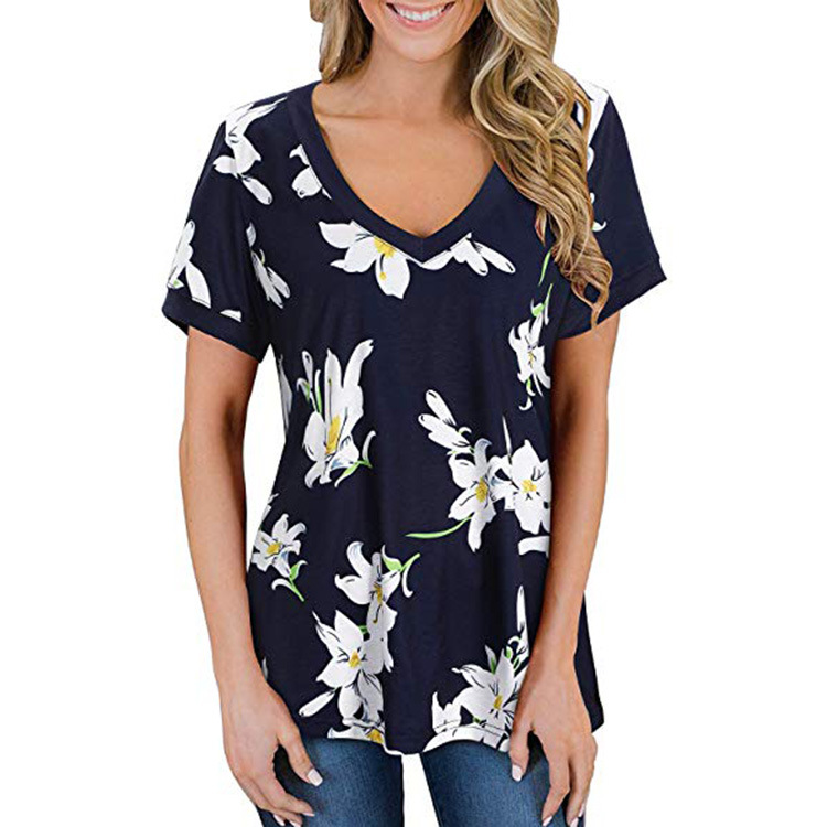 Title 14, Womens Loose V Neck Printed Short Sleeved T Shi...