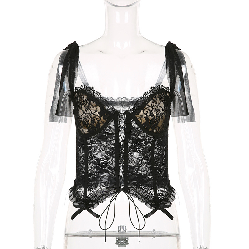 Title 13, Small Vest New Hollow Perspective Lace Short Su...