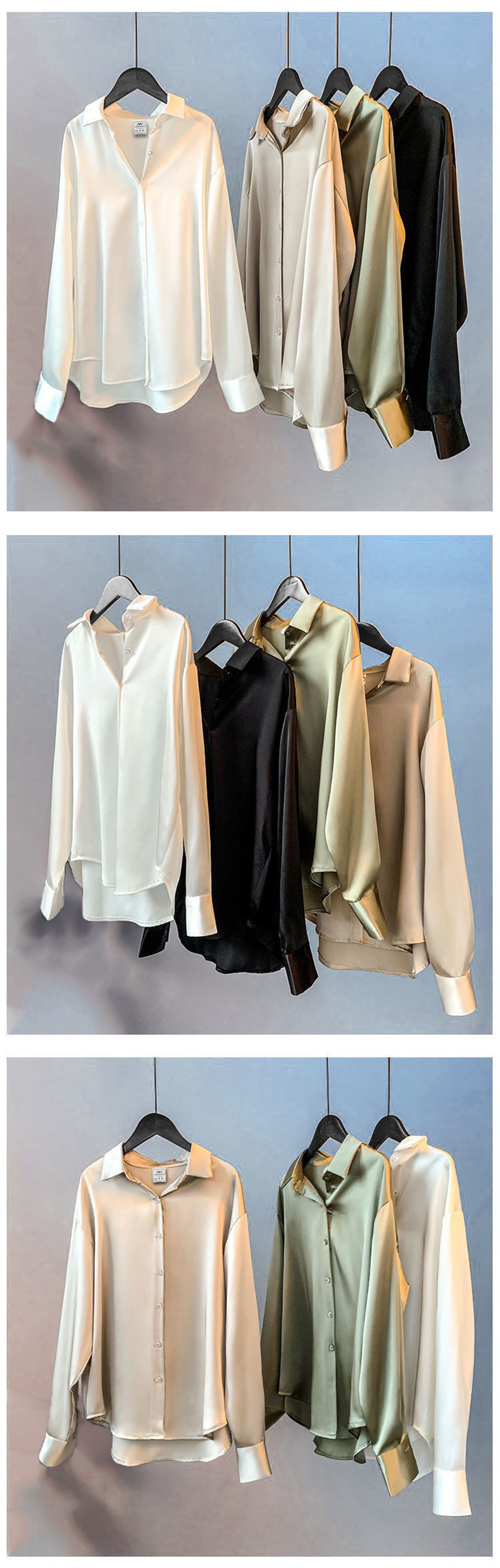 Title 5, Long Sleeve Satin Shirt Women Loose Drape Retro...