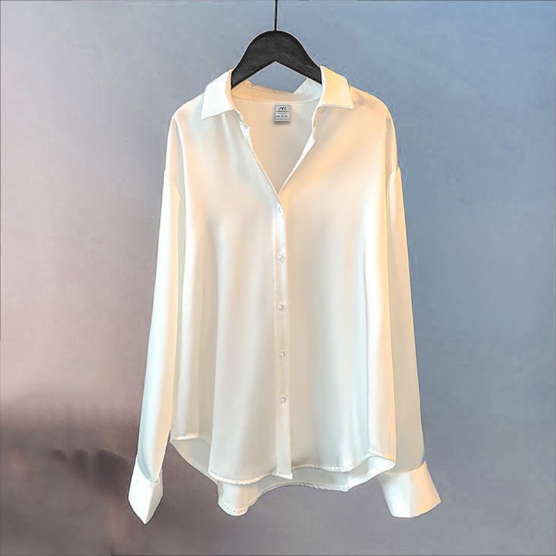 Title 10, Long Sleeve Satin Shirt Women Loose Drape Retro...