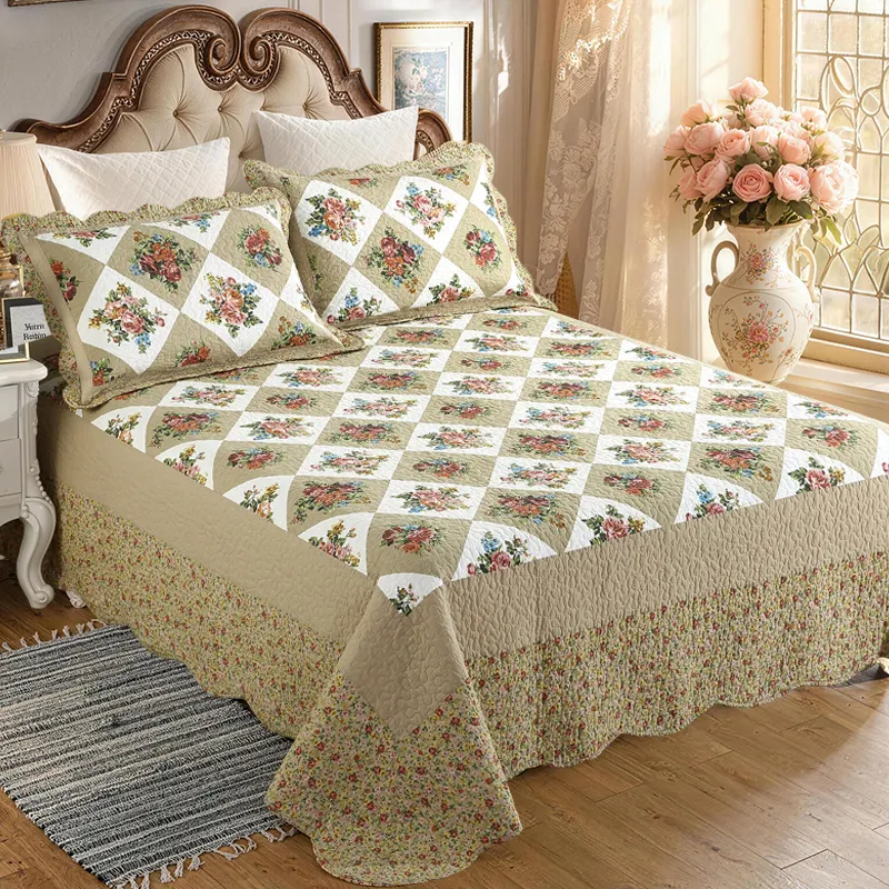 Cotton Reversible Quilt Bedspread Set Vintage Victorian