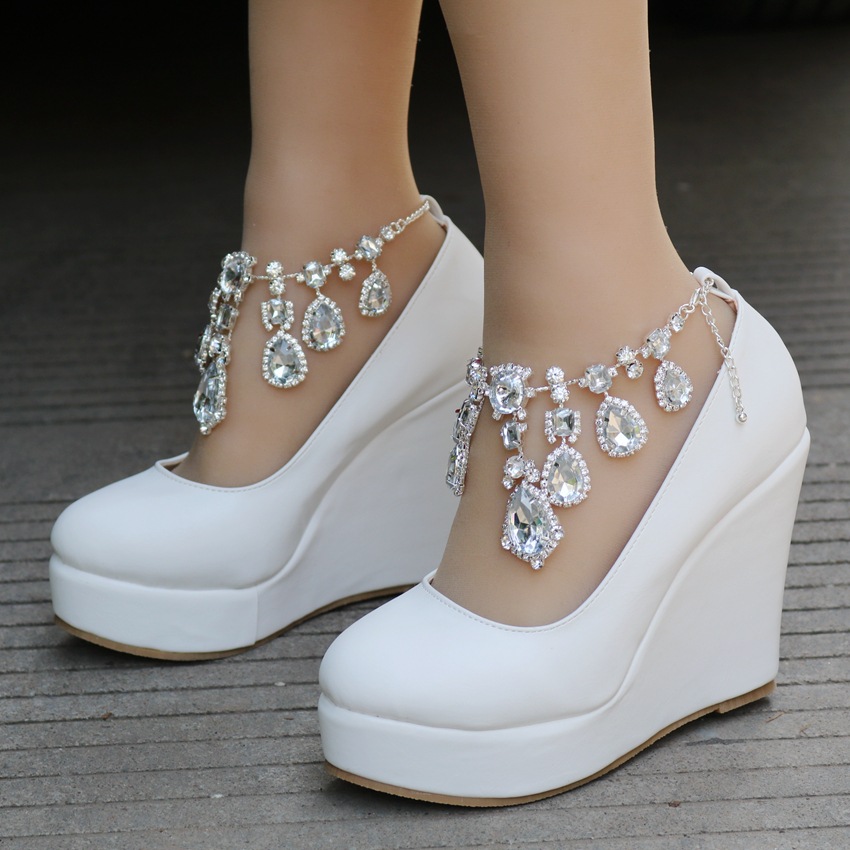 Title 7, Wedge Rhinestone Chain Wedding Round Toe Waterp...