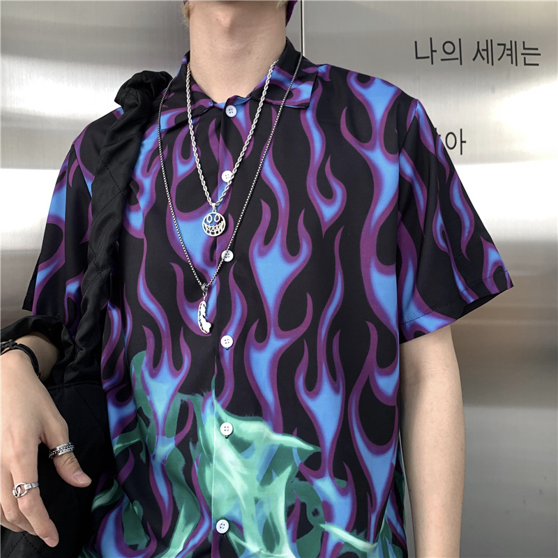 Title 10, American Trend Hip Hop Flame Contrast Color Sho...