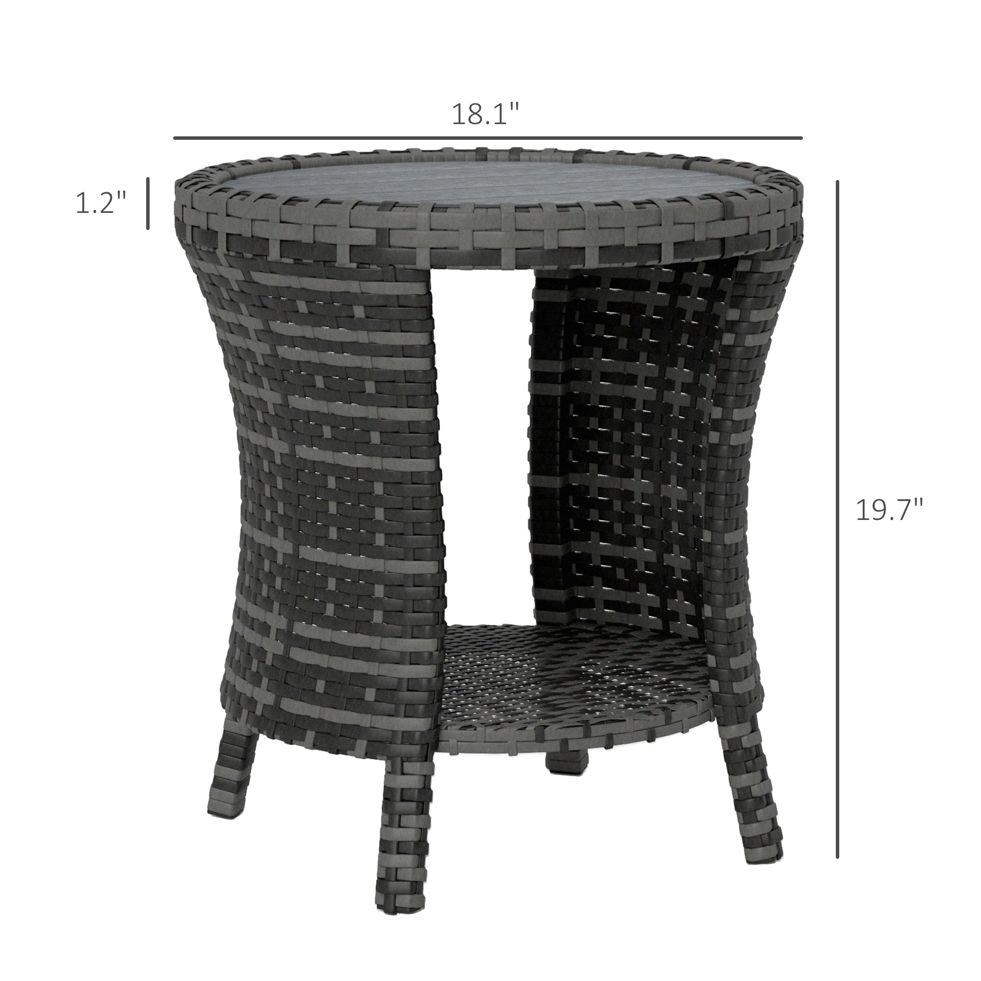 Wicker Outdoor Coffee Table With Two Tier Storage And Grey Wood Top_voghion.com