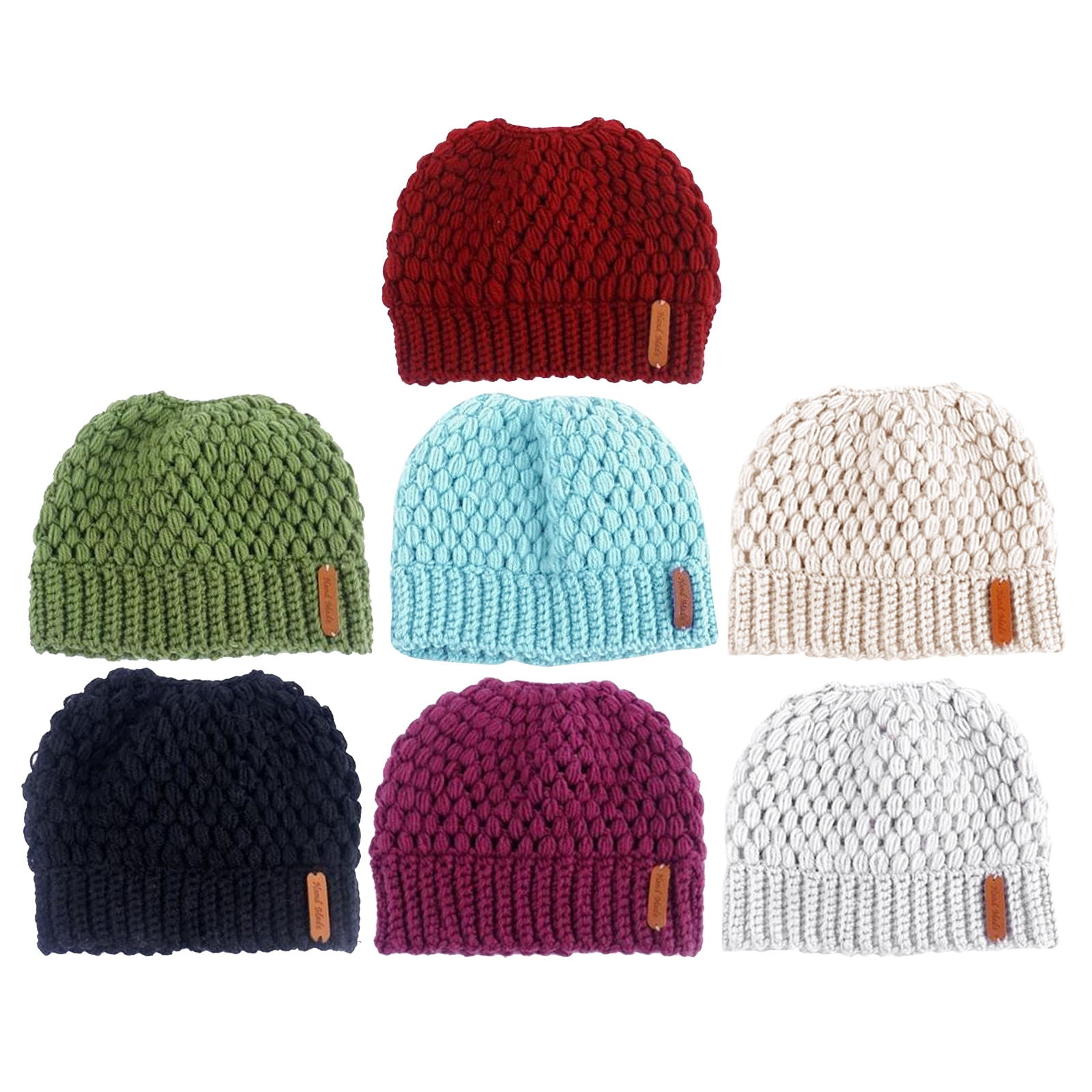 Women Messy High Bun Beanie Hat Winter Warm Pony Tail Knitted Outdoor Sport Cap