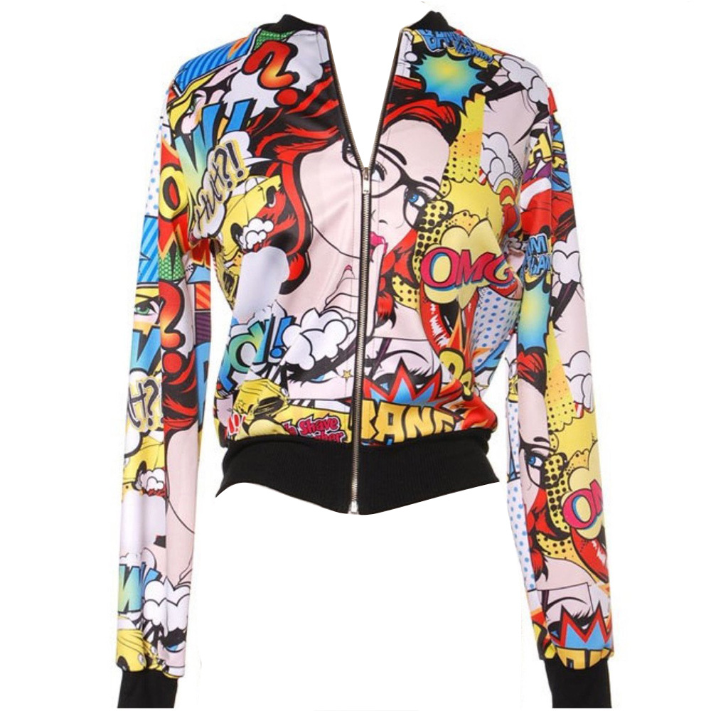 Title 3, Solid Color Comic Print Ladies Jacket