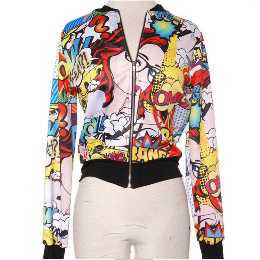 Title 4, Solid Color Comic Print Ladies Jacket