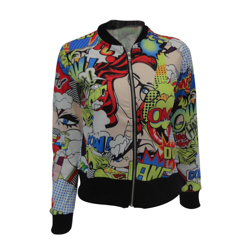 Title 5, Solid Color Comic Print Ladies Jacket