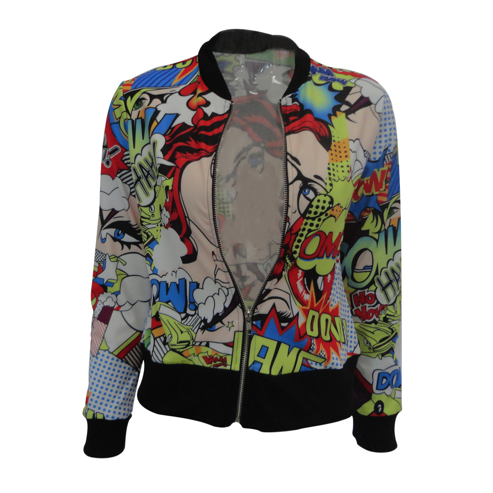 Title 7, Solid Color Comic Print Ladies Jacket