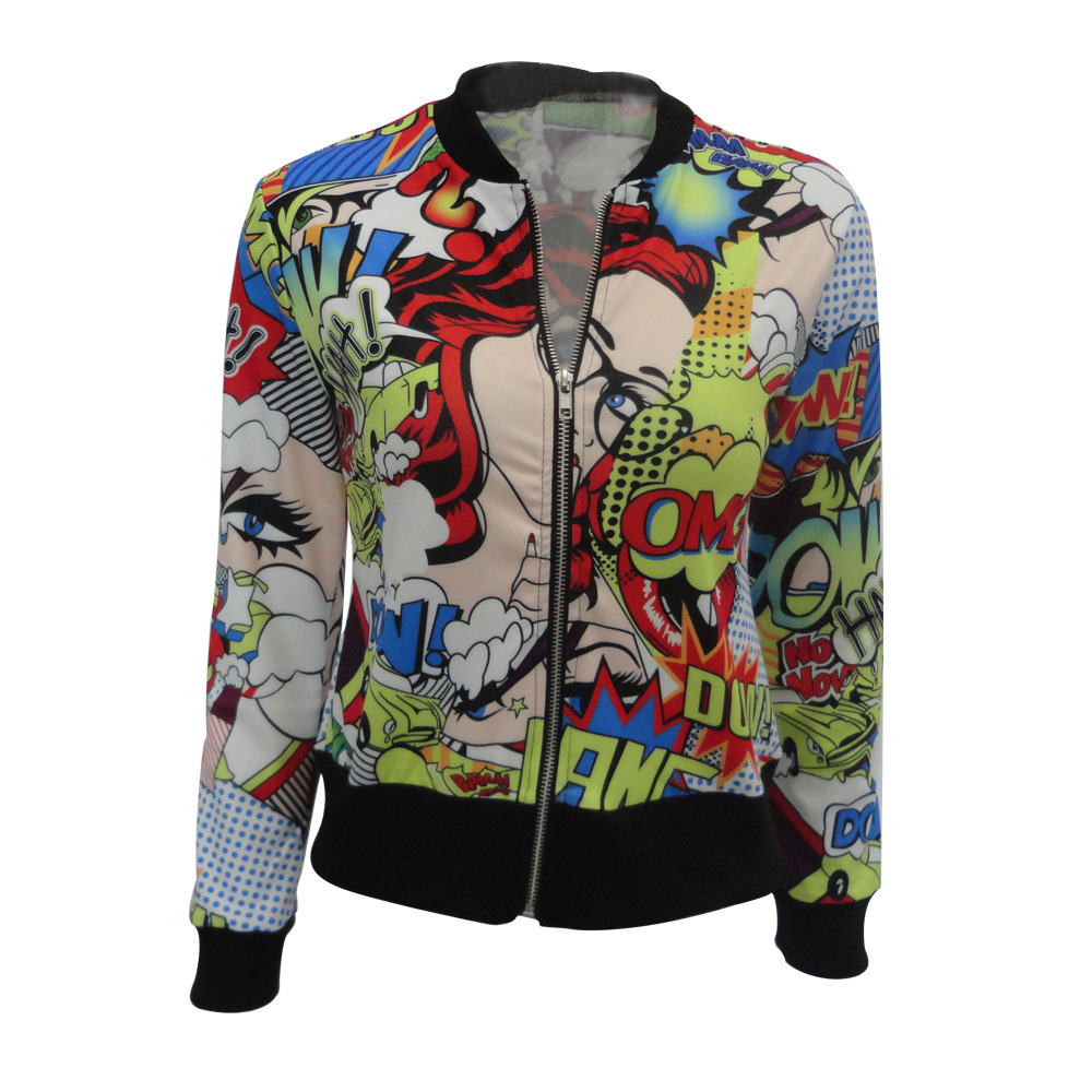 Title 8, Solid Color Comic Print Ladies Jacket