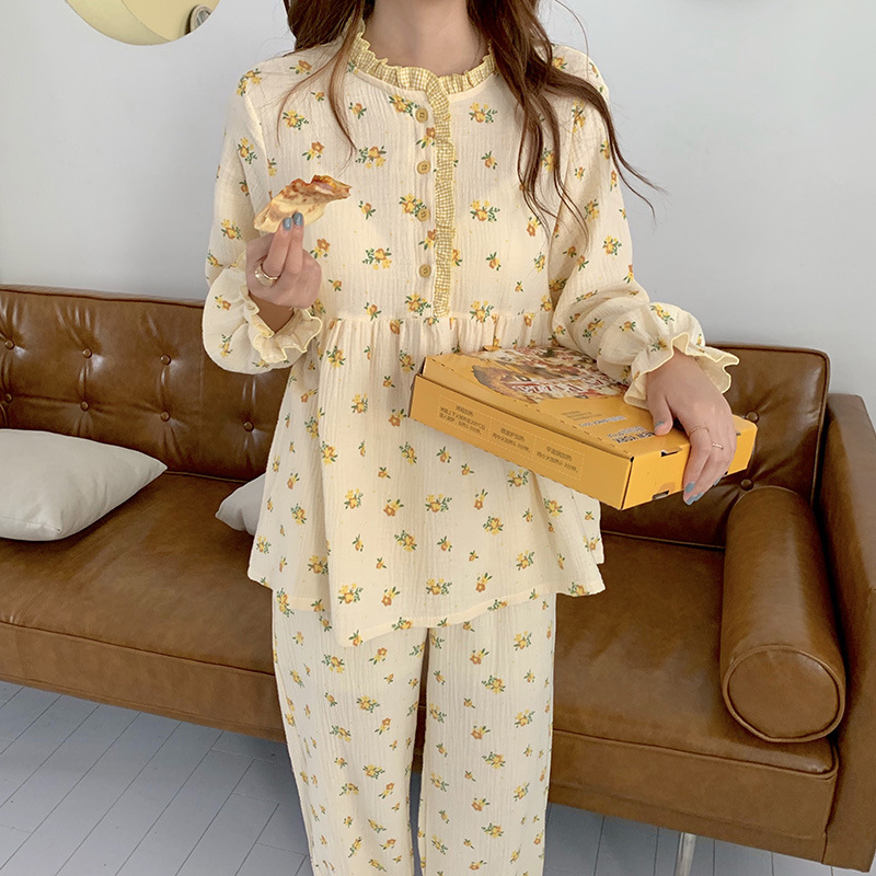 Title 5, Small Floral Babydoll Contrast Check Pajamas