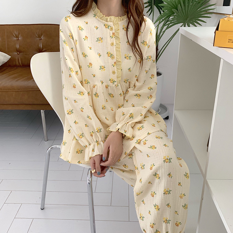 Title 6, Small Floral Babydoll Contrast Check Pajamas