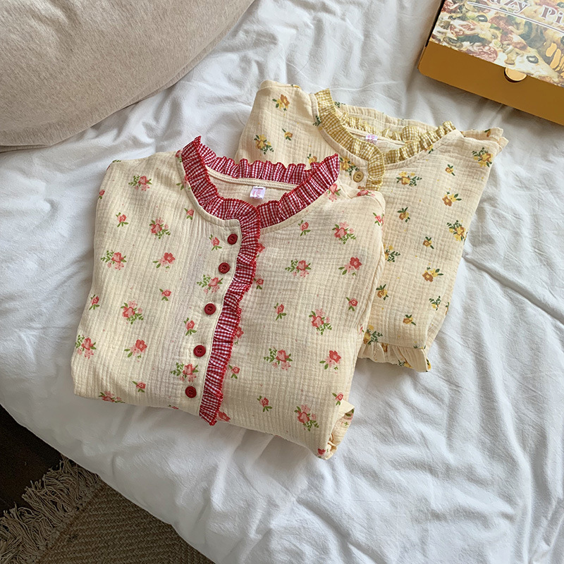 Title 30, Small Floral Babydoll Contrast Check Pajamas