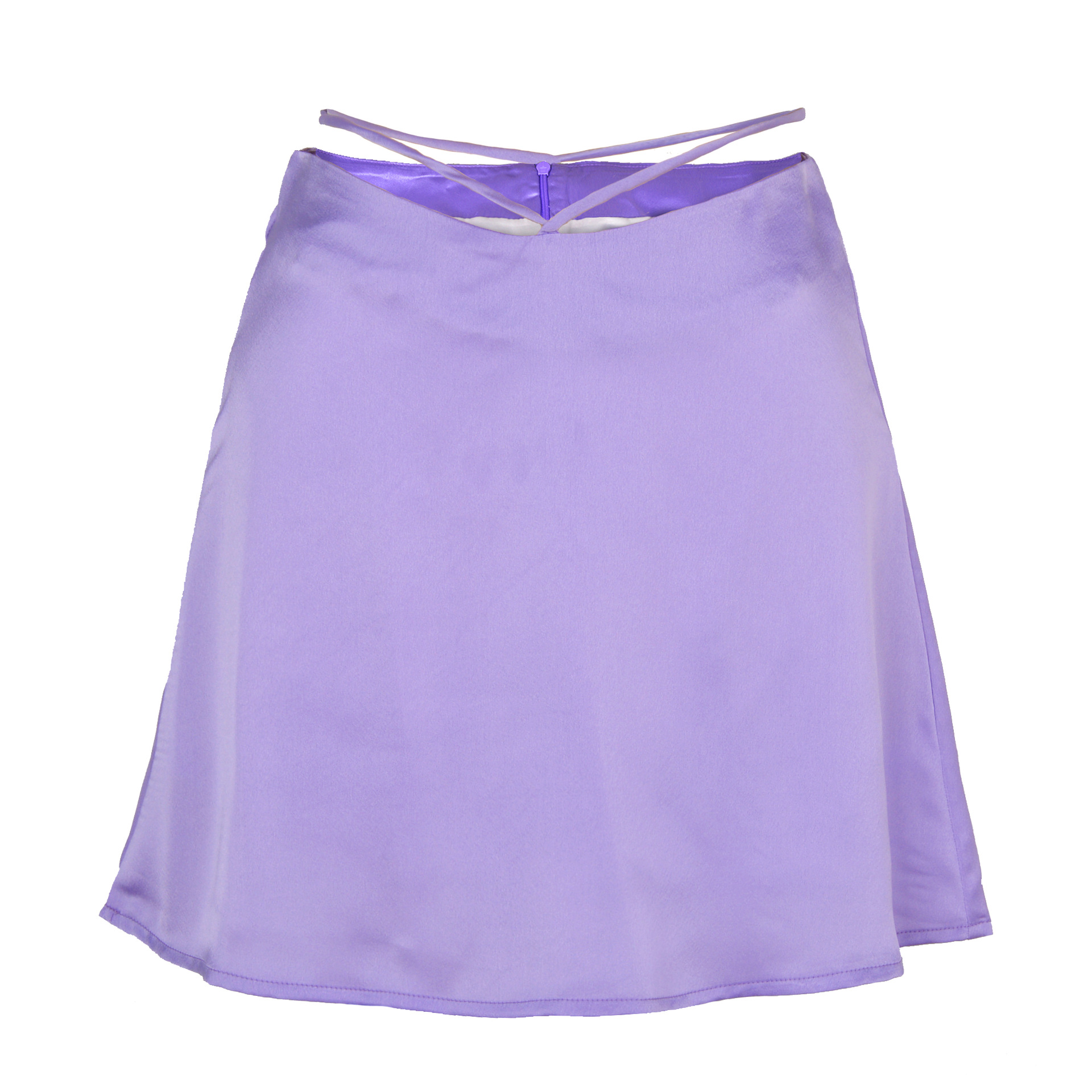 Title 24, Satin Zipper Half Body Cropped Skirt with Lace-...