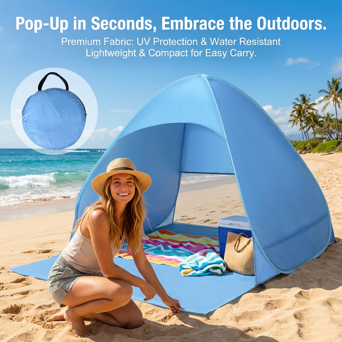 Pop-Up Beach Tent Uv-Resistant & Waterproof Sun Shade Shelter For Camping